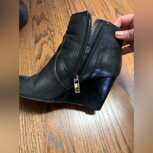 Tory Burch Black Wedge Leather Booties - Picture 8 of 8